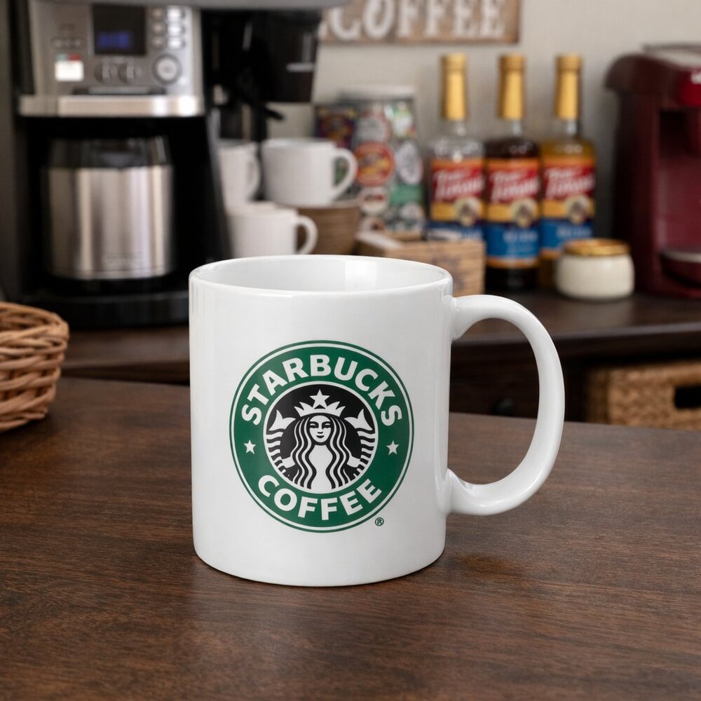 Starbucks Coffee Cup Mug 9 oz Green Siren Logo Vintage 2005 White